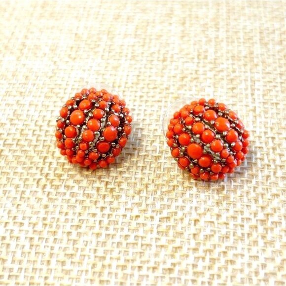 J.Crew Beaded Round Orb Stud Earrings in Orange - Picture 1 of 4